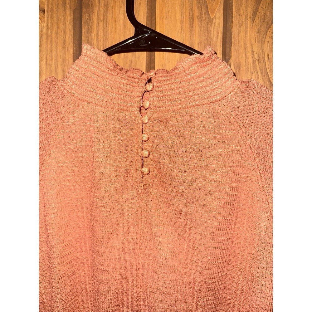 Free People Boulevard Boulevard Textured Top Long Sleeve Mock Neck Orange S - Picture 6 of 6